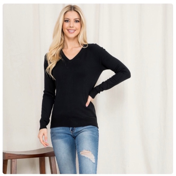 V-neck black long sleeve top - Picture 5 of 6